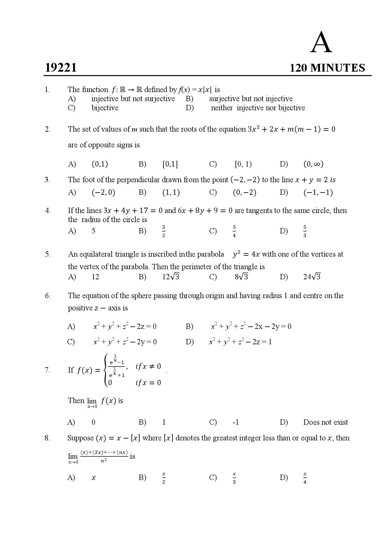 Kerala SET Mathematics Exam Question Paper February 2019 1