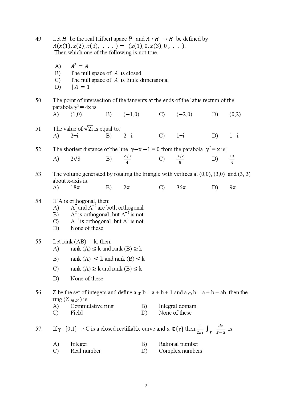 Kerala SET Mathematics Exam Question Paper February 2020 7