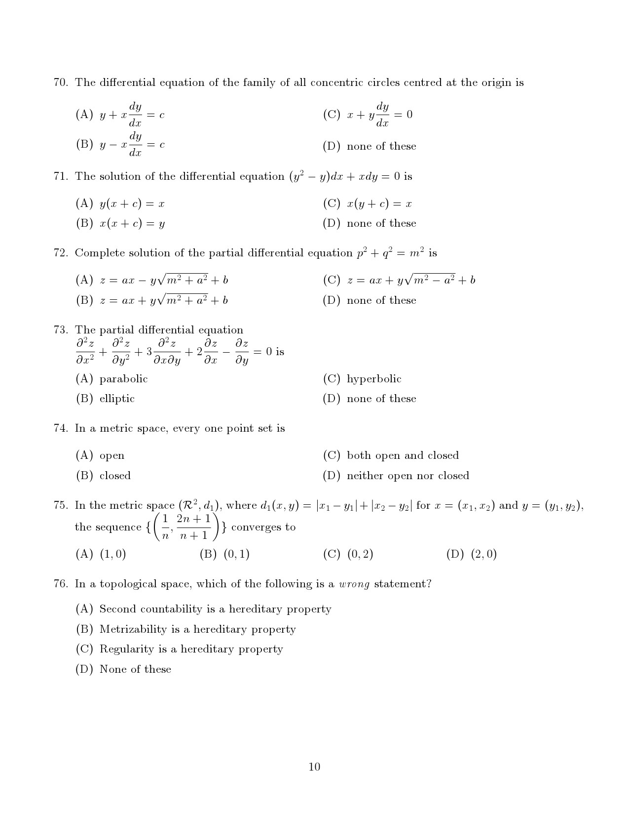 Kerala SET Mathematics Exam Question Paper January 2022 10