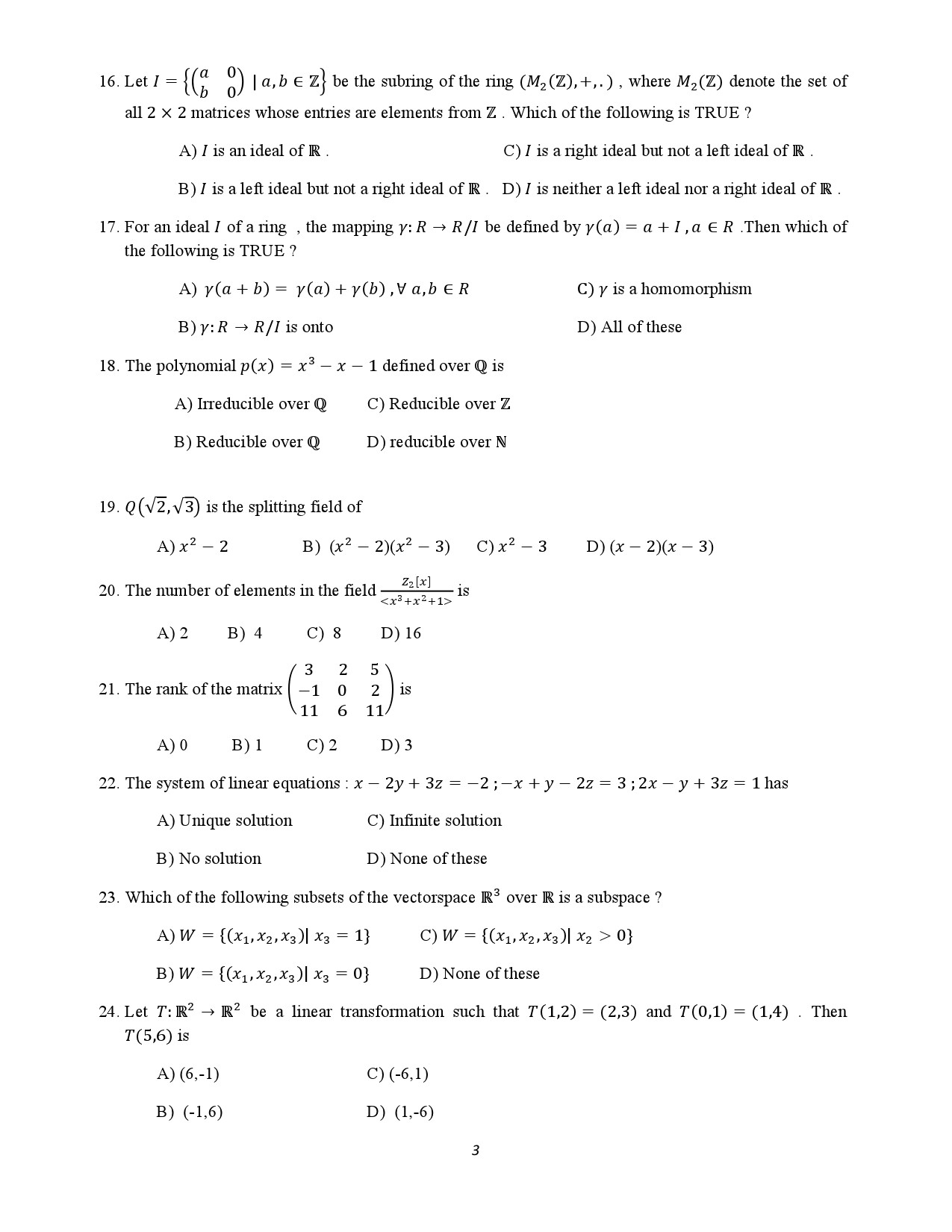 Kerala SET Mathematics Exam Question Paper January 2022 3