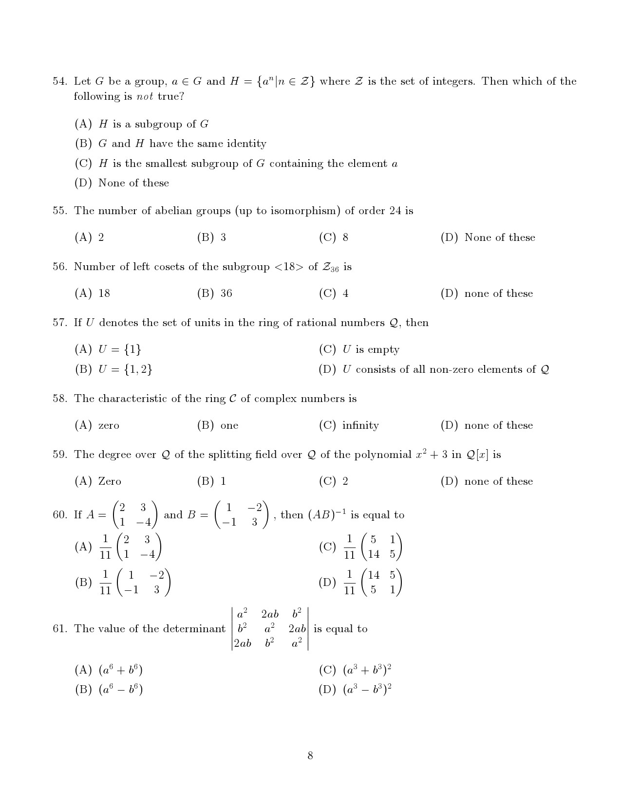 Kerala SET Mathematics Exam Question Paper January 2022 8