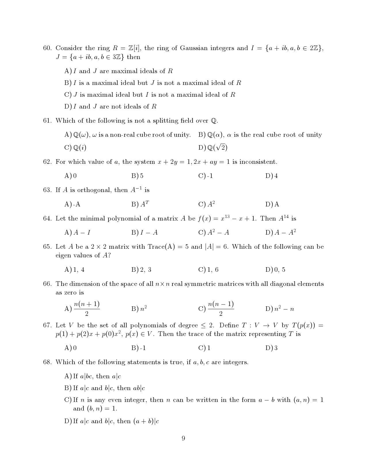 Kerala SET Mathematics Exam Question Paper July 2021 9