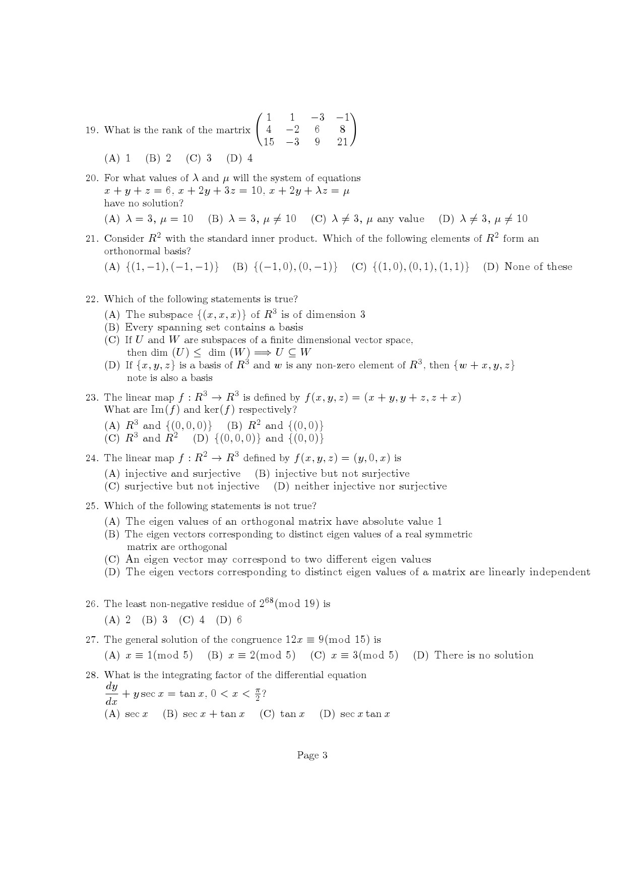 Kerala SET Mathematics Exam Question Paper July 2022 3