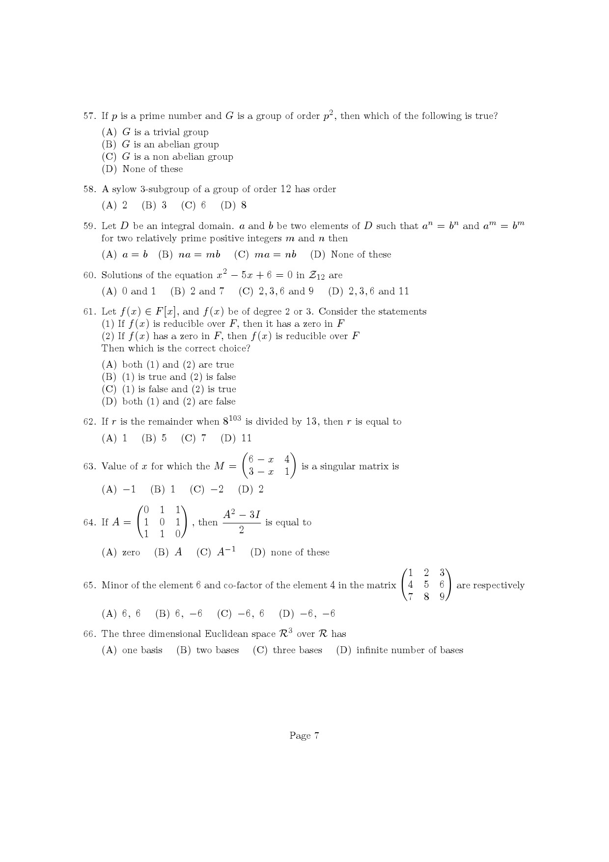 Kerala SET Mathematics Exam Question Paper July 2022 7