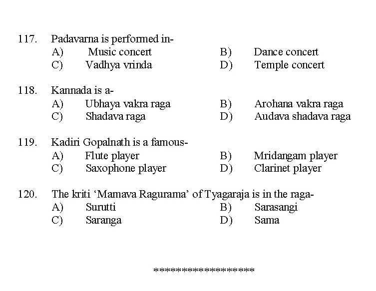 Kerala SET Music Exam 2014 Question Code 14222 11
