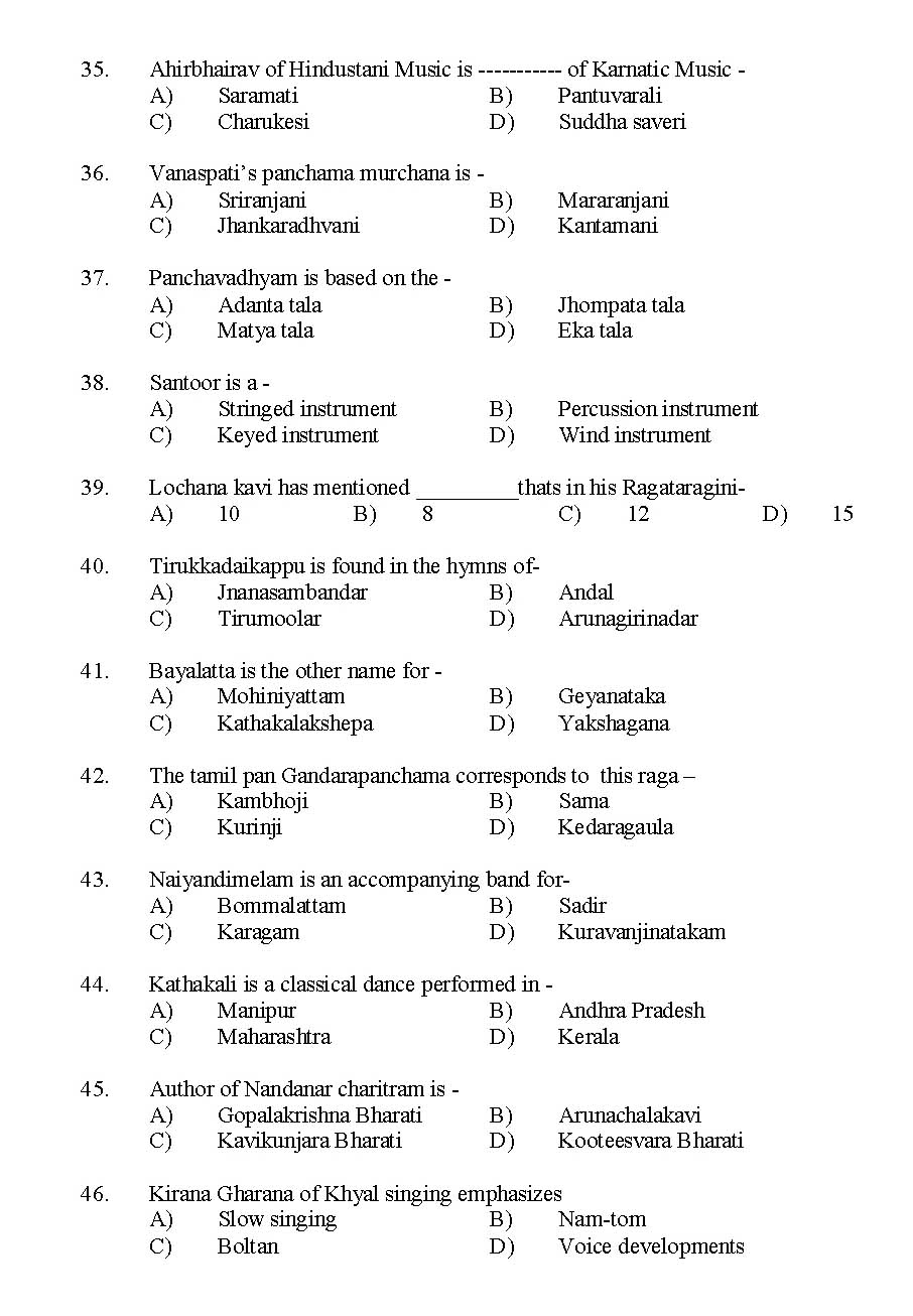 Kerala SET Music Exam 2014 Question Code 14222 4
