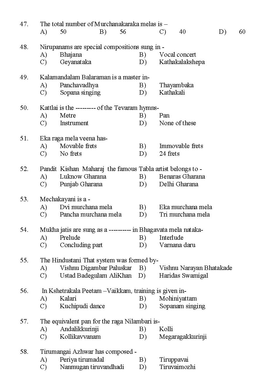 Kerala SET Music Exam 2014 Question Code 14222 5
