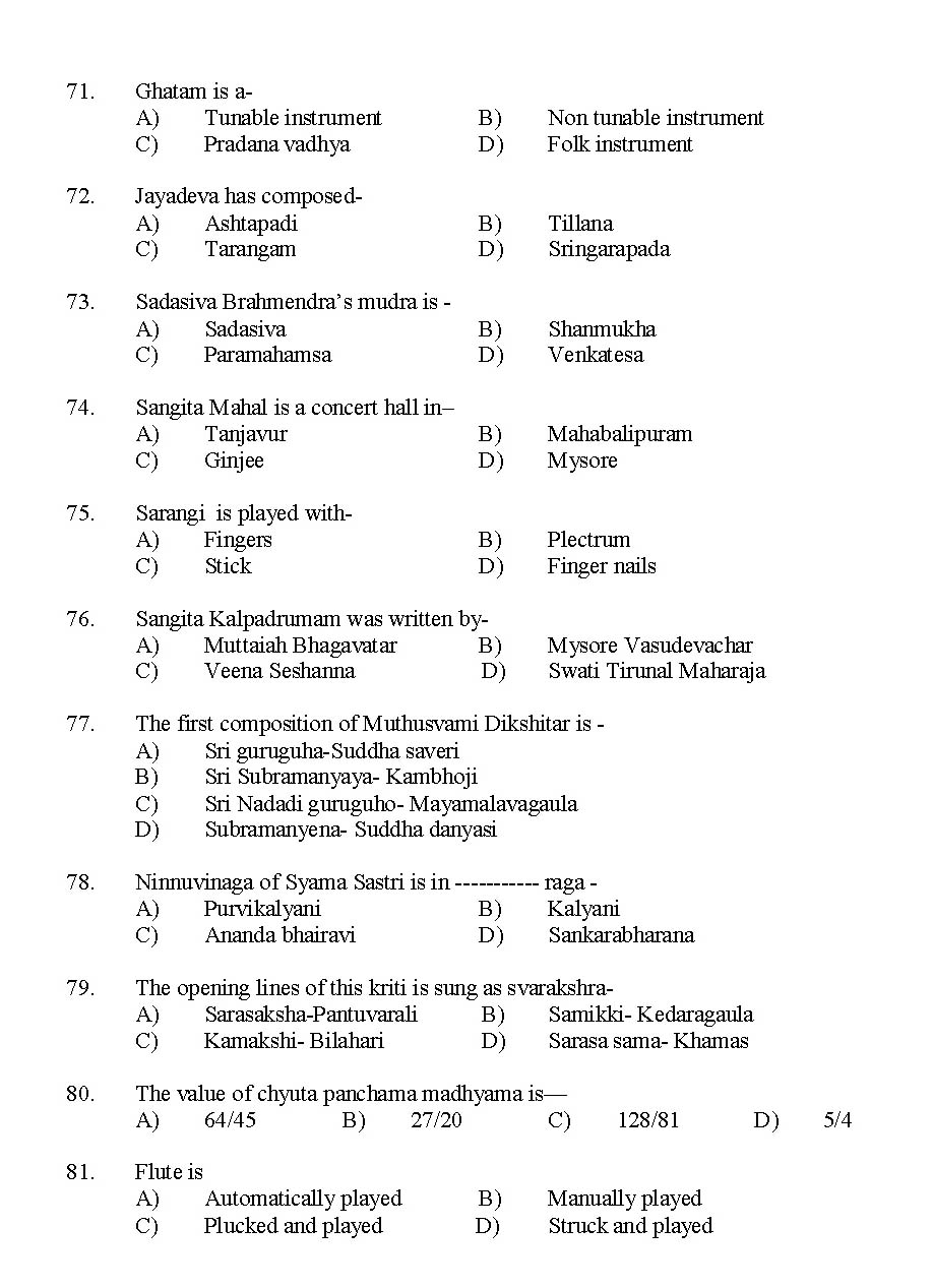 Kerala SET Music Exam 2014 Question Code 14222 7