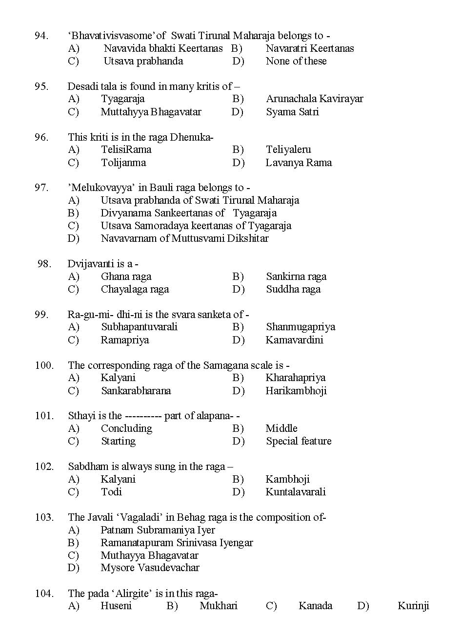 Kerala SET Music Exam 2014 Question Code 14222 9