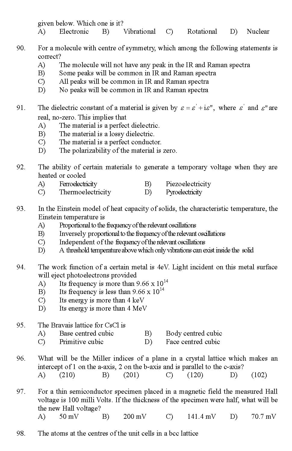 Kerala SET Physics Exam 2012 Question Code 12924 13