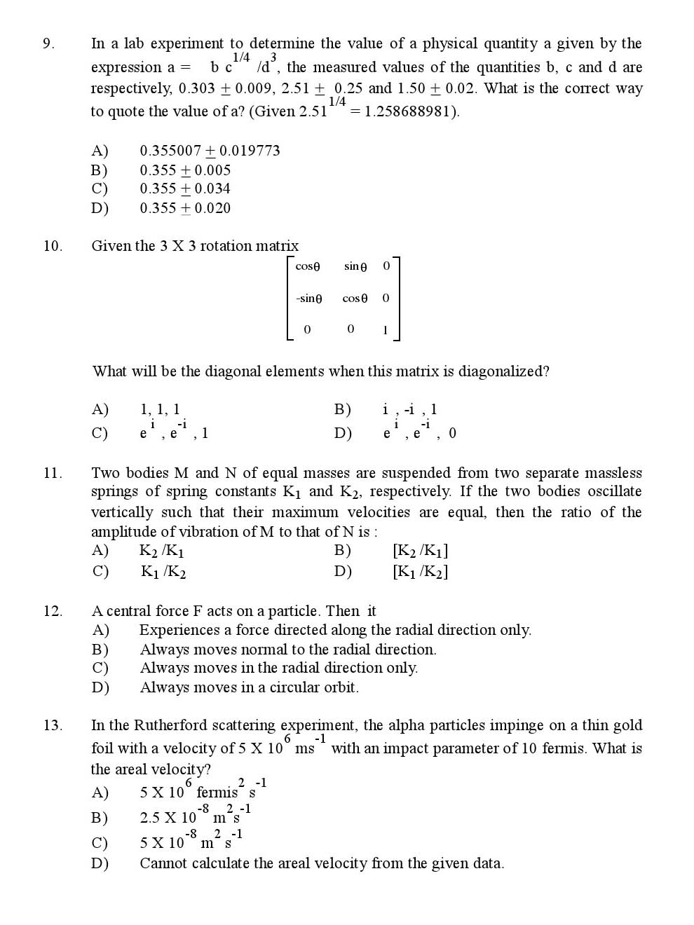 Kerala SET Physics Exam 2013 Question Code 13624 2