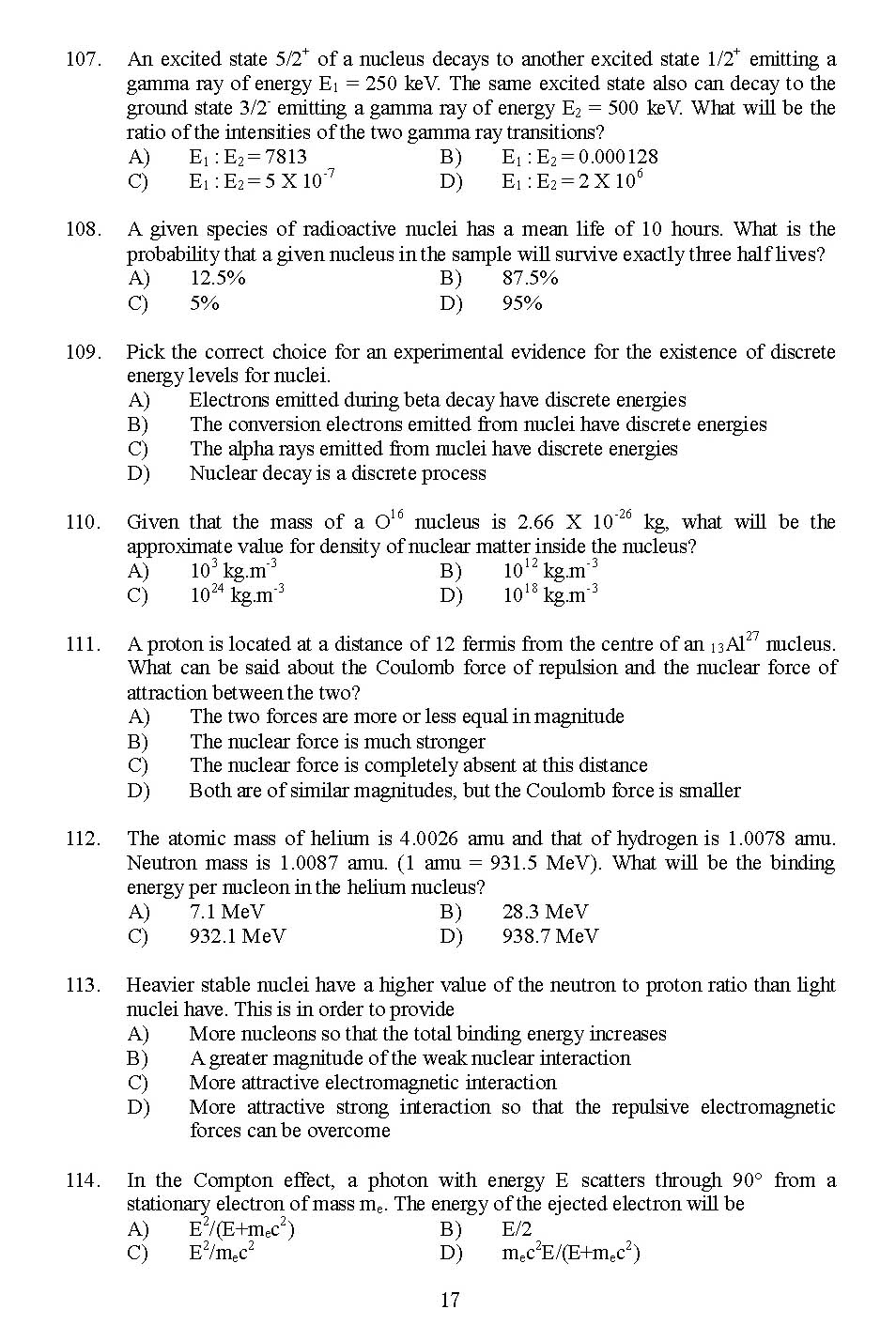 Kerala SET Physics Exam 2014 Question Code 14224 17