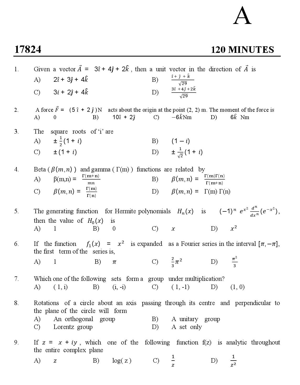 Kerala SET Physics Exam 2017 Question Code 17824 A 1