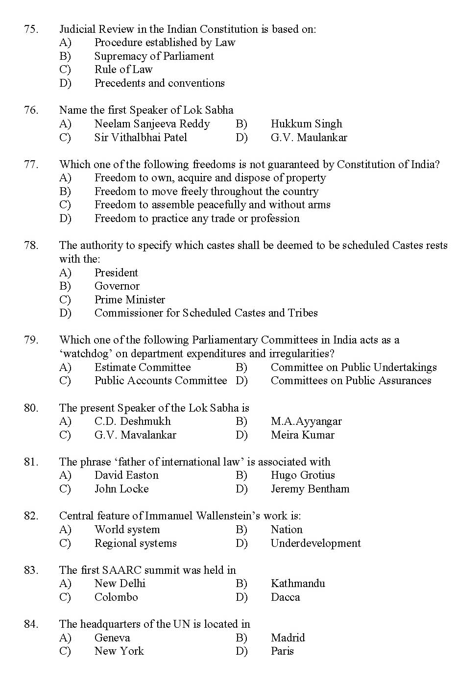 Kerala SET Political Science Exam 2012 Question Code 12925 10