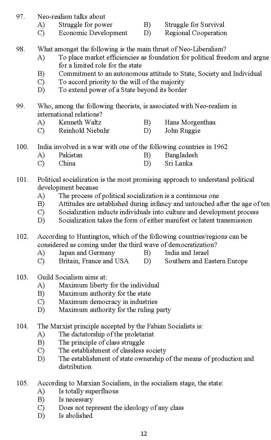 Kerala SET Political Science Exam 2012 Question Code 12925 12