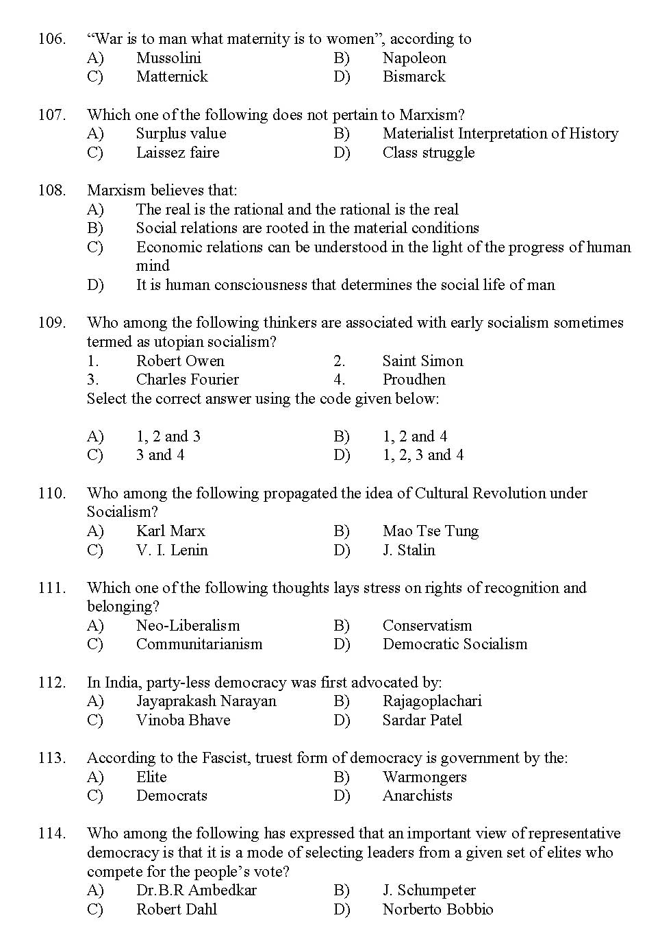 Kerala SET Political Science Exam 2012 Question Code 12925 13