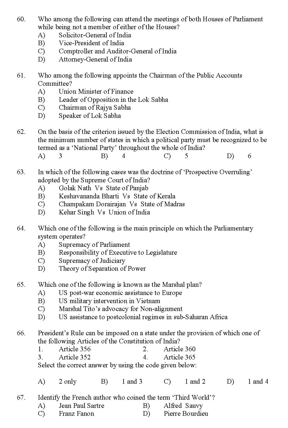Kerala SET Political Science Exam 2012 Question Code 12925 8