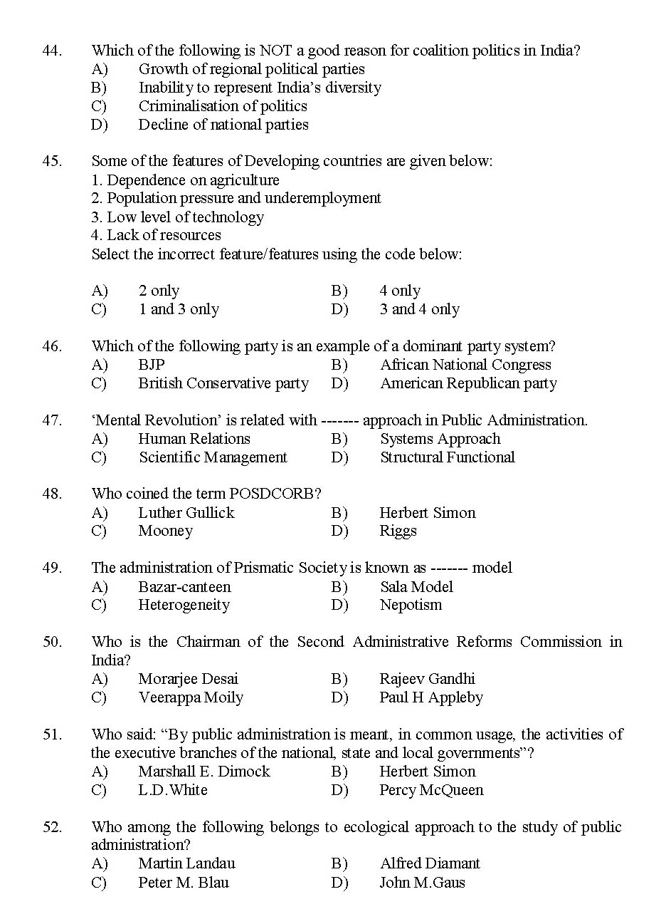 Kerala SET Political Science Exam 2016 Question Code 16125 A 6