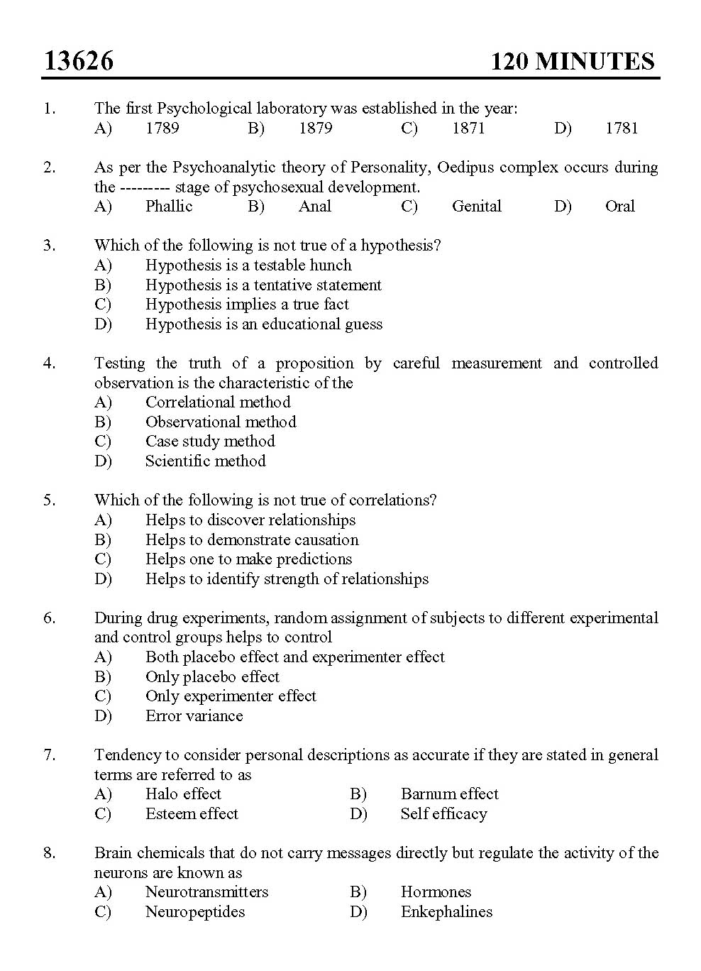Kerala SET Psychology Exam 2013 Question Code 13626 1