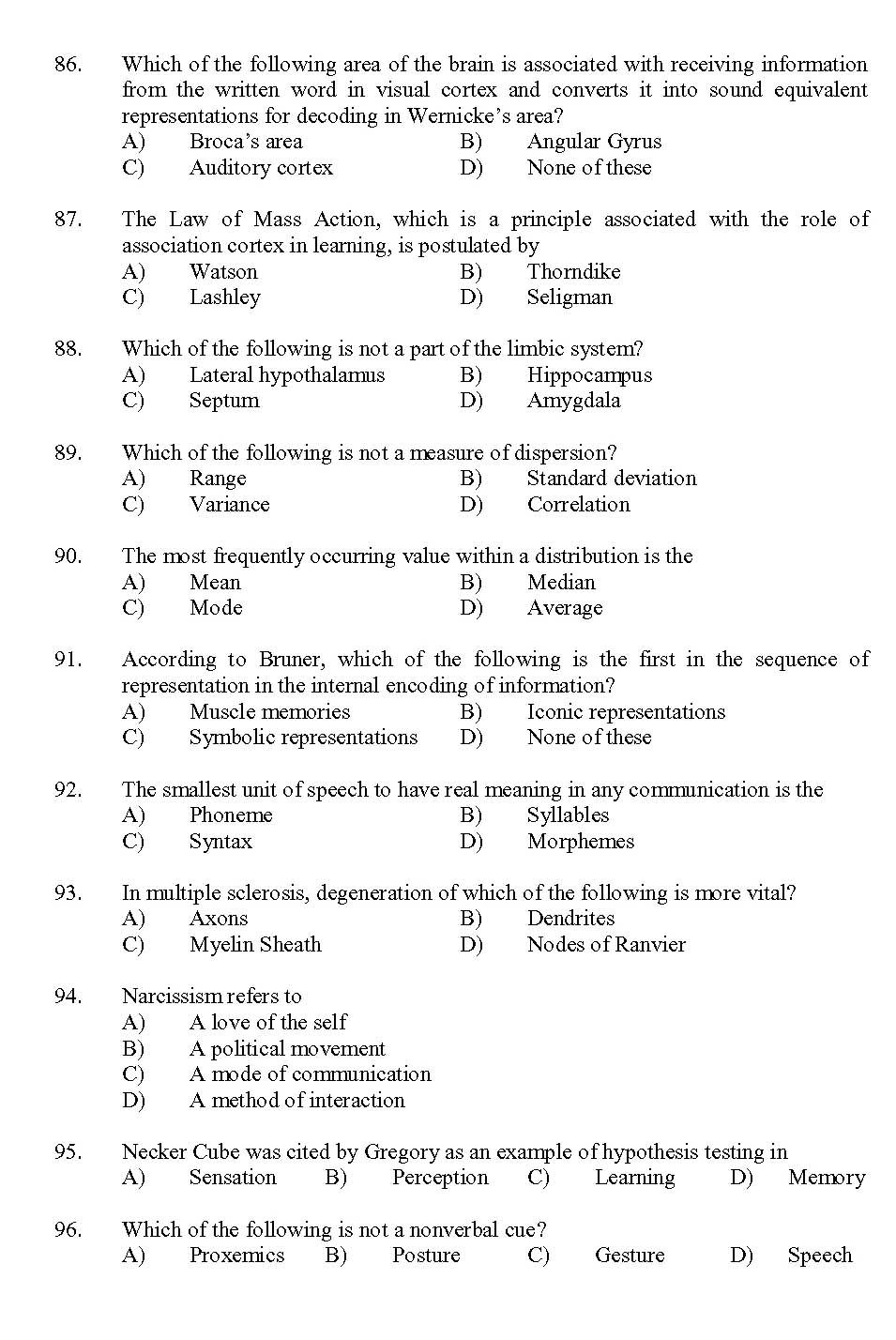 Kerala SET Psychology Exam 2013 Question Code 13626 10