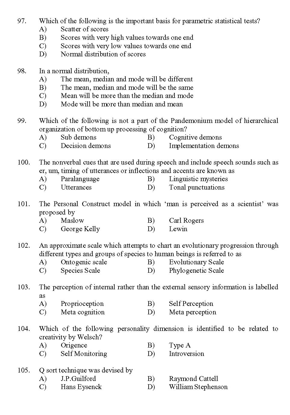 Kerala SET Psychology Exam 2013 Question Code 13626 11
