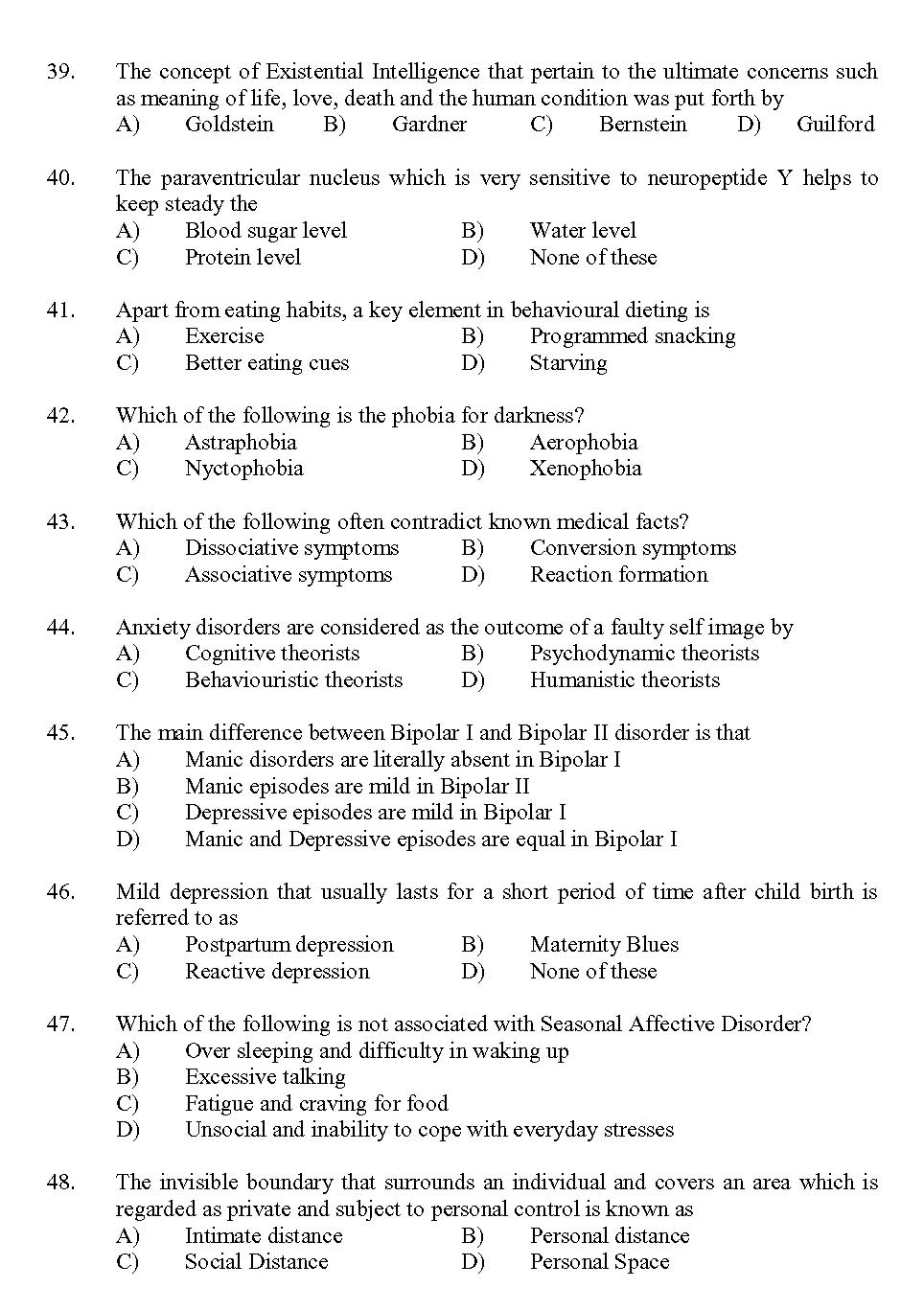 Kerala SET Psychology Exam 2013 Question Code 13626 5