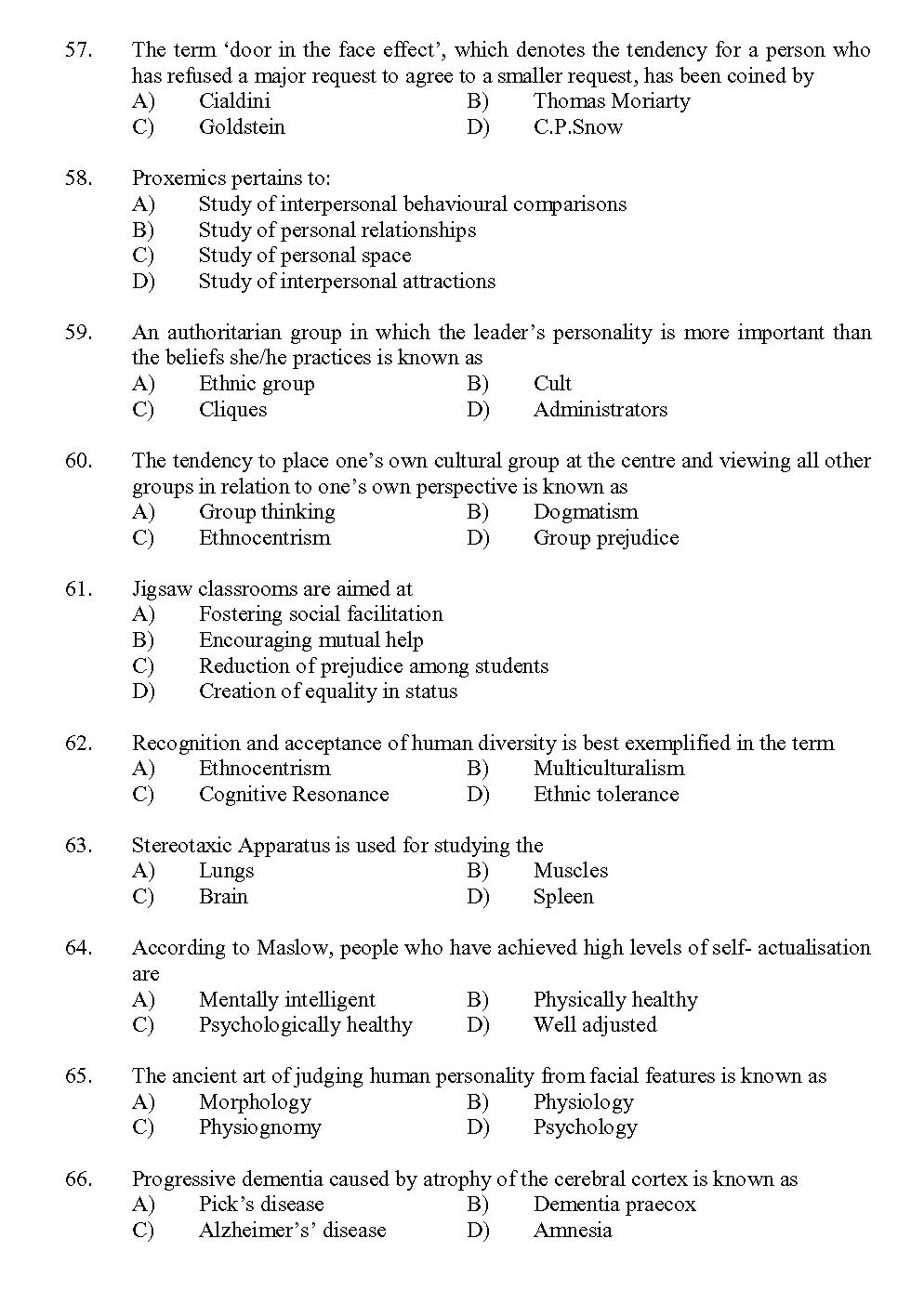Kerala SET Psychology Exam 2013 Question Code 13626 7
