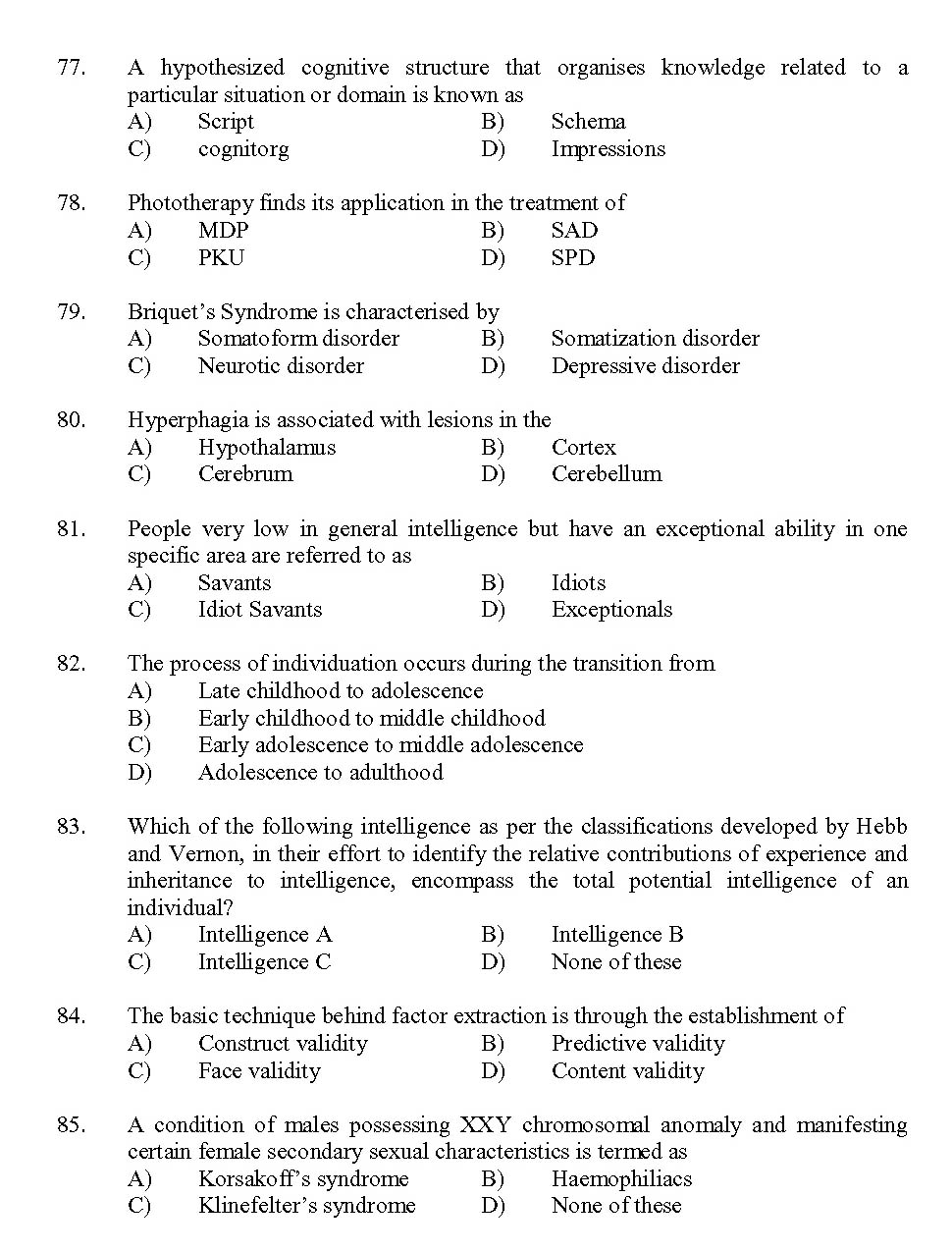 Kerala SET Psychology Exam 2013 Question Code 13626 9