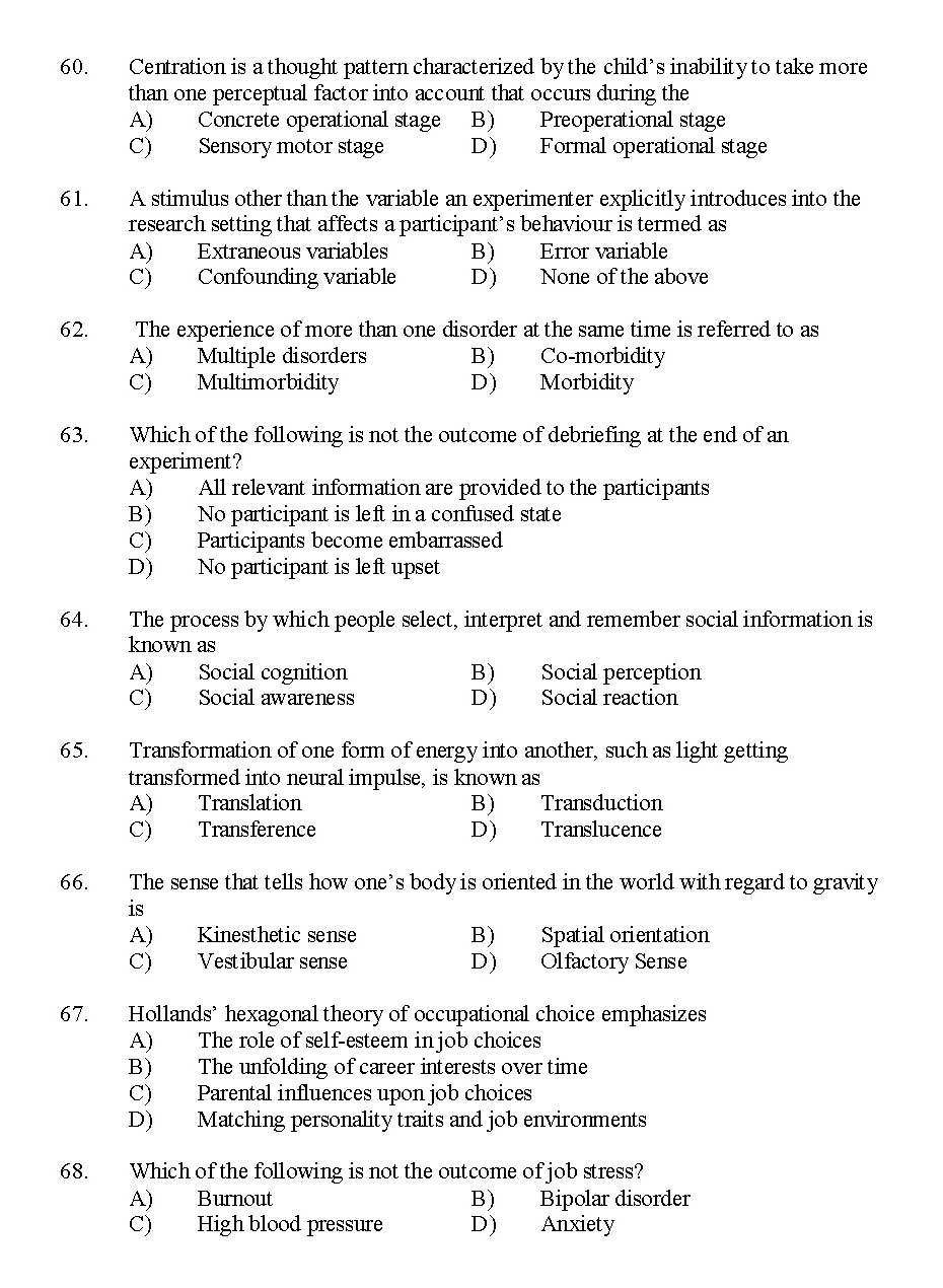 Kerala SET Psychology Exam 2014 Question Code 14226 8