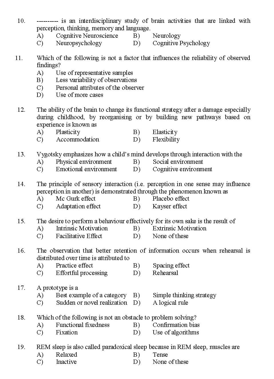 Kerala SET Psychology Exam 2015 Question Code 15626 2