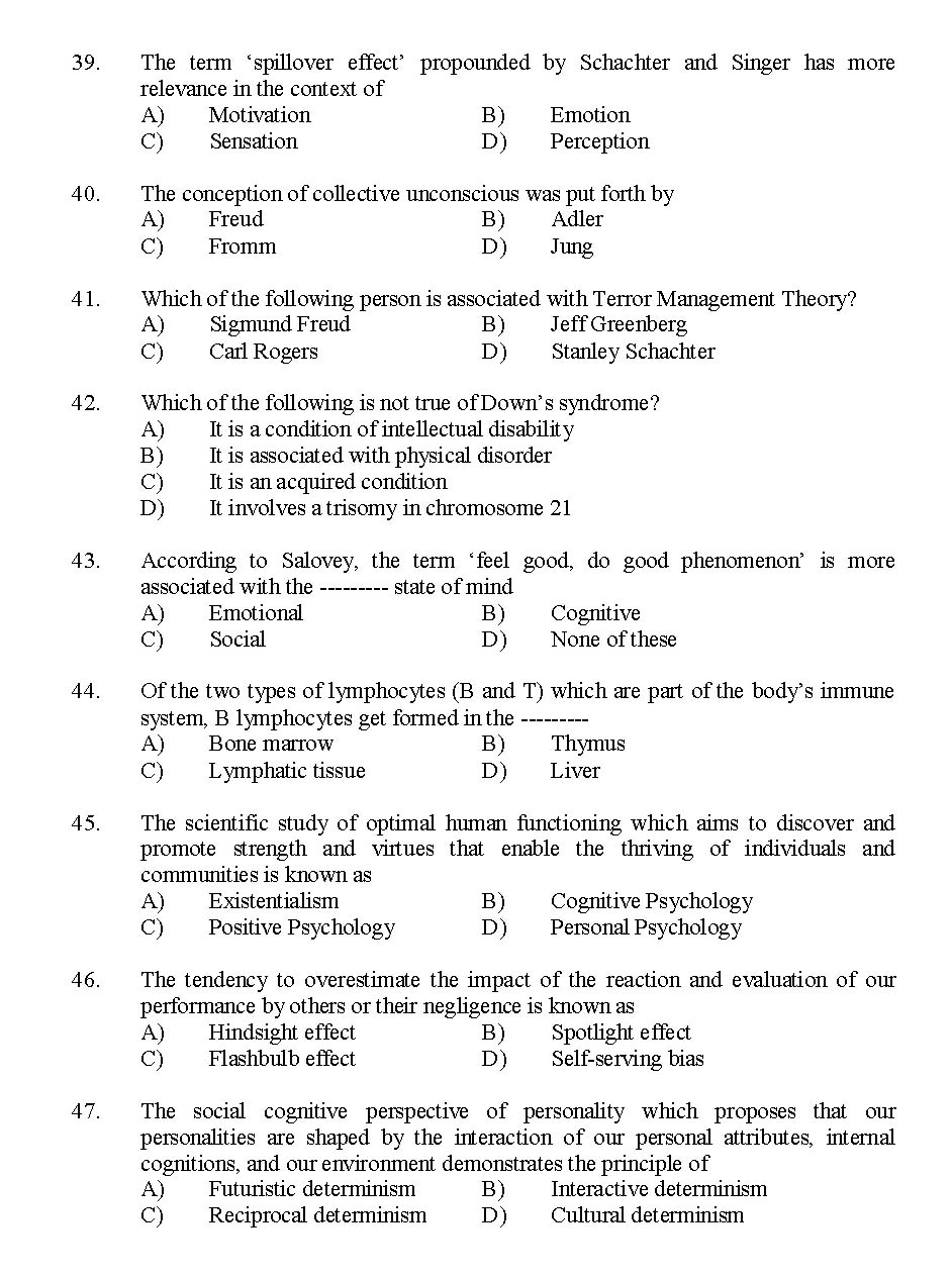 Kerala SET Psychology Exam 2015 Question Code 15626 5
