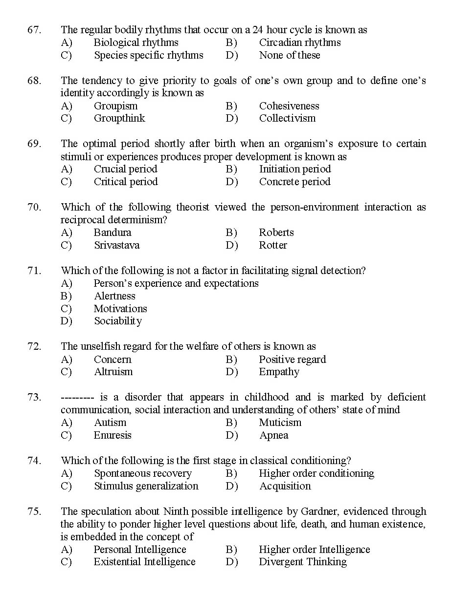 Kerala SET Psychology Exam 2015 Question Code 15626 8