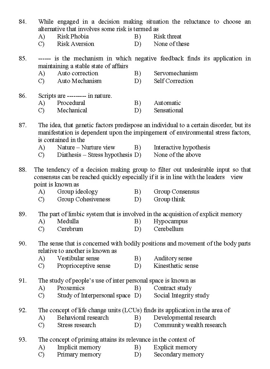 Kerala SET Psychology Exam 2016 Question Code 16126 A 10