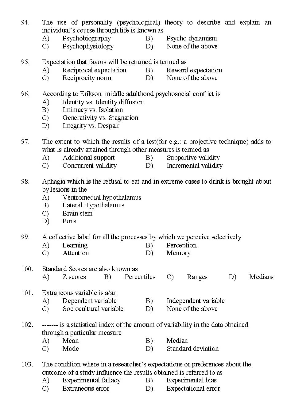 Kerala SET Psychology Exam 2016 Question Code 16126 A 11