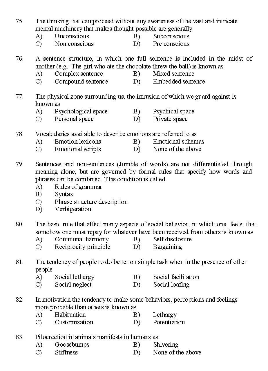 Kerala SET Psychology Exam 2016 Question Code 16126 A 9