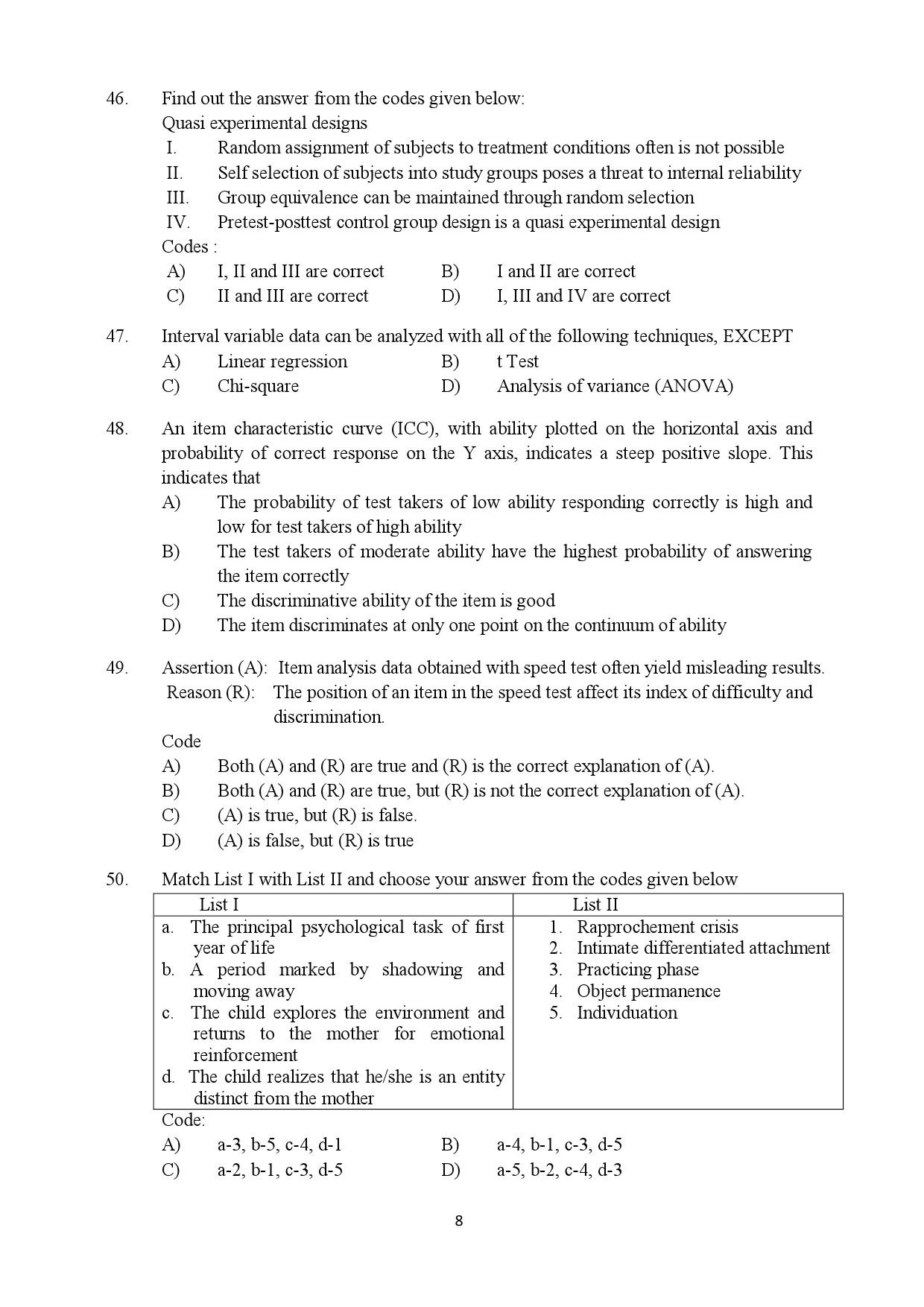 Kerala SET Psychology Exam Question Paper February 2019 8