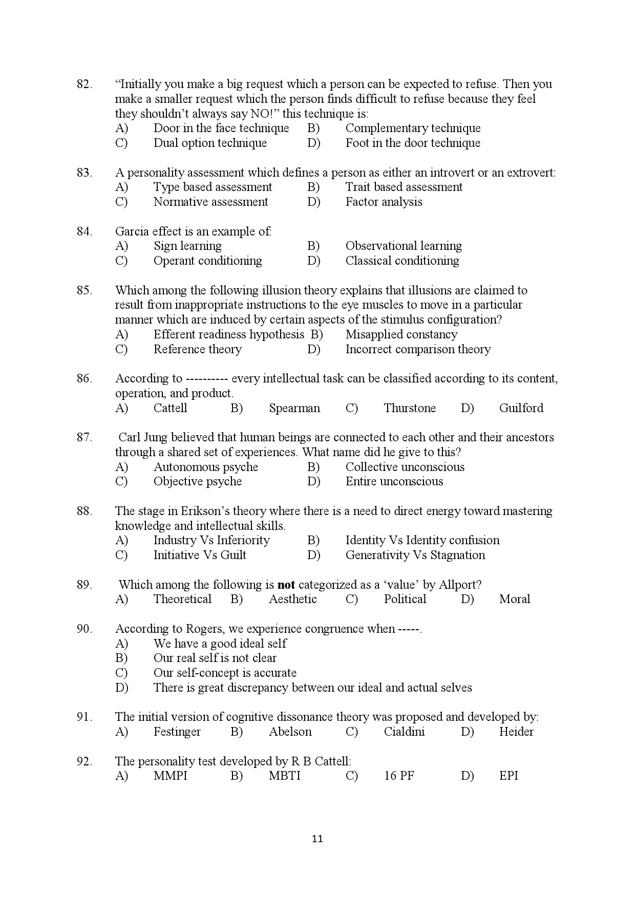 Kerala SET Psychology Exam Question Paper January 2022 11