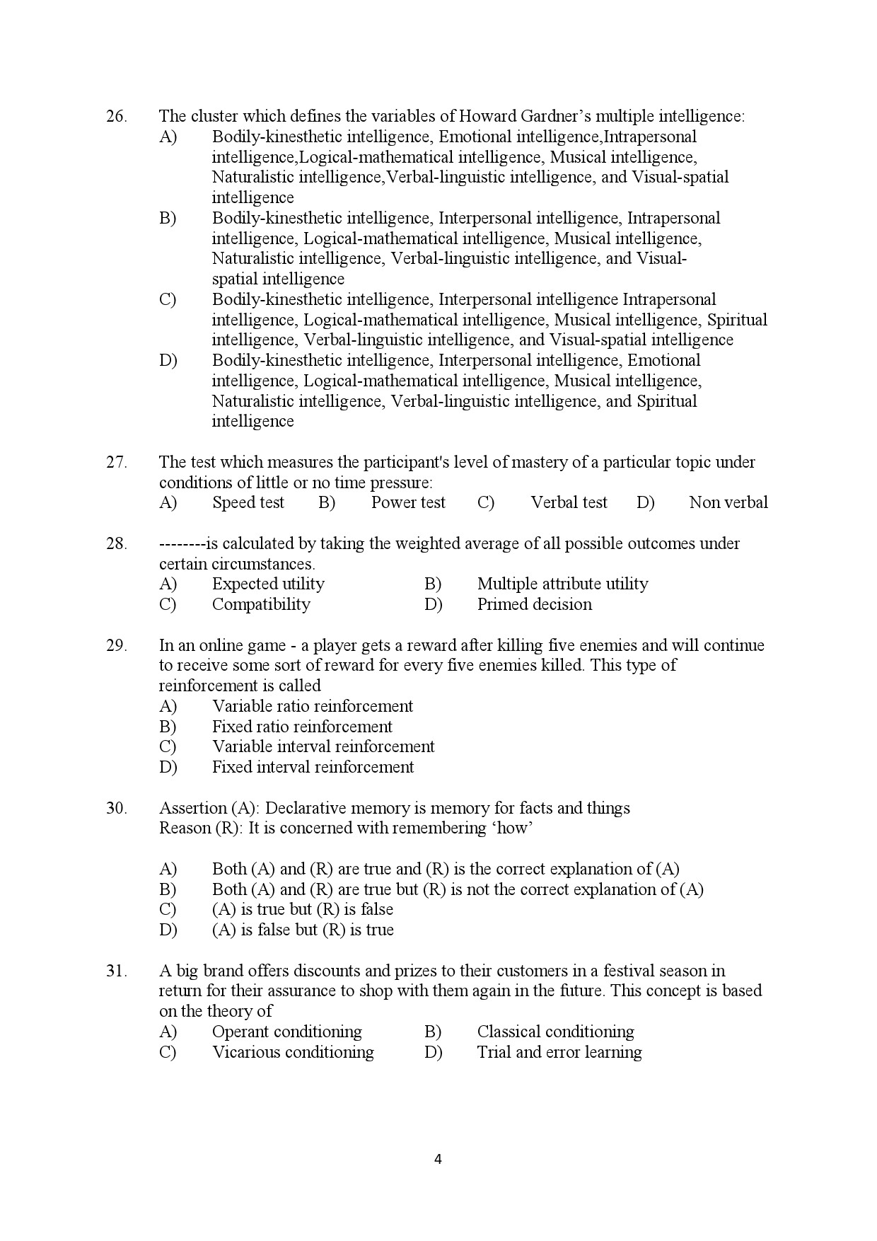 Kerala SET Psychology Exam Question Paper January 2022 4