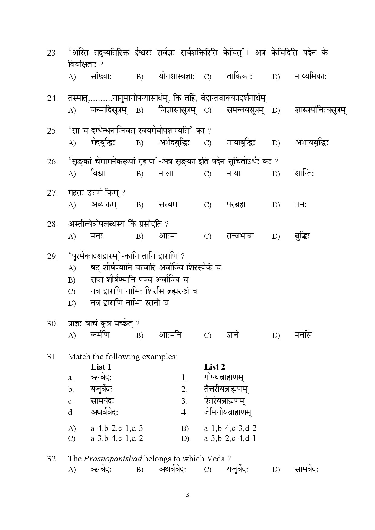 Kerala SET Sanskrit Exam Question Paper February 2020 3