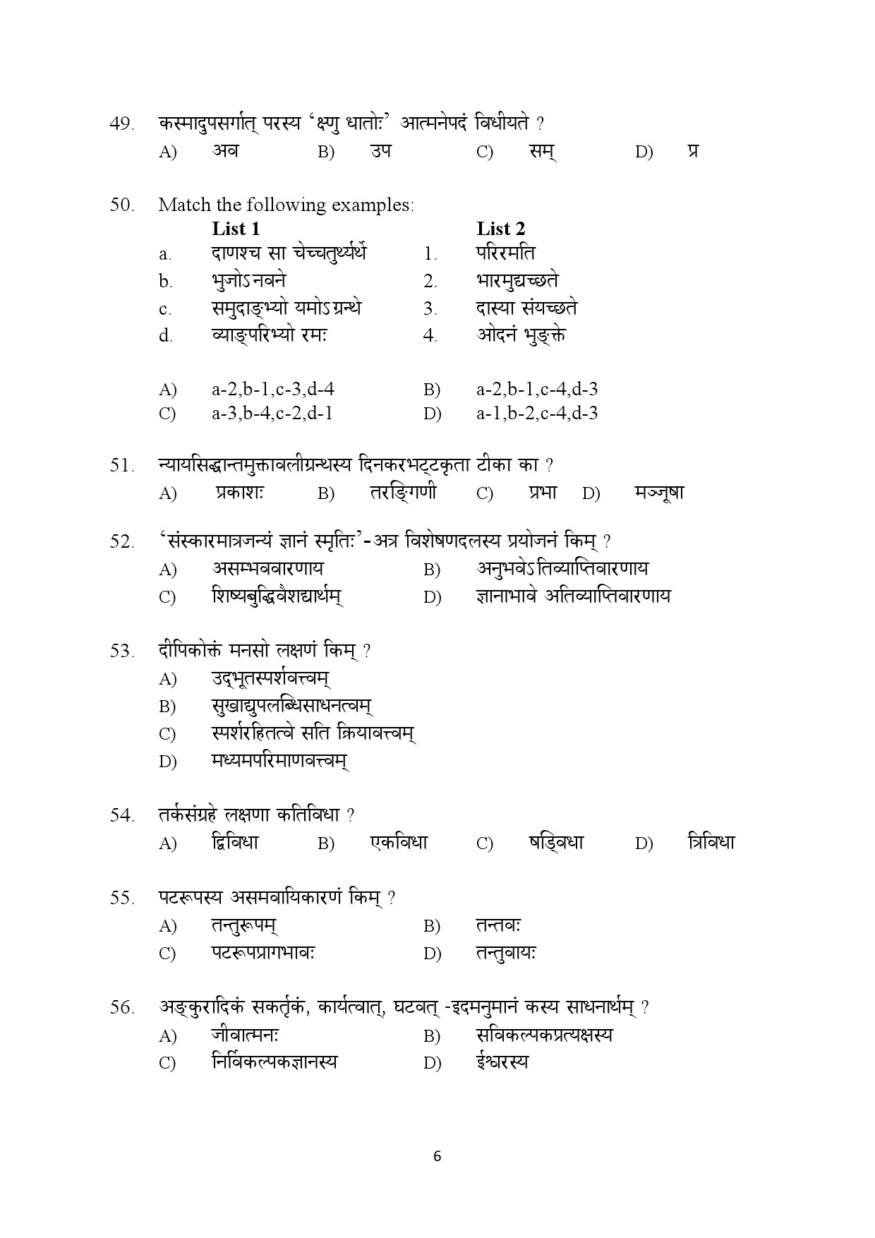 Kerala SET Sanskrit Exam Question Paper February 2020 6