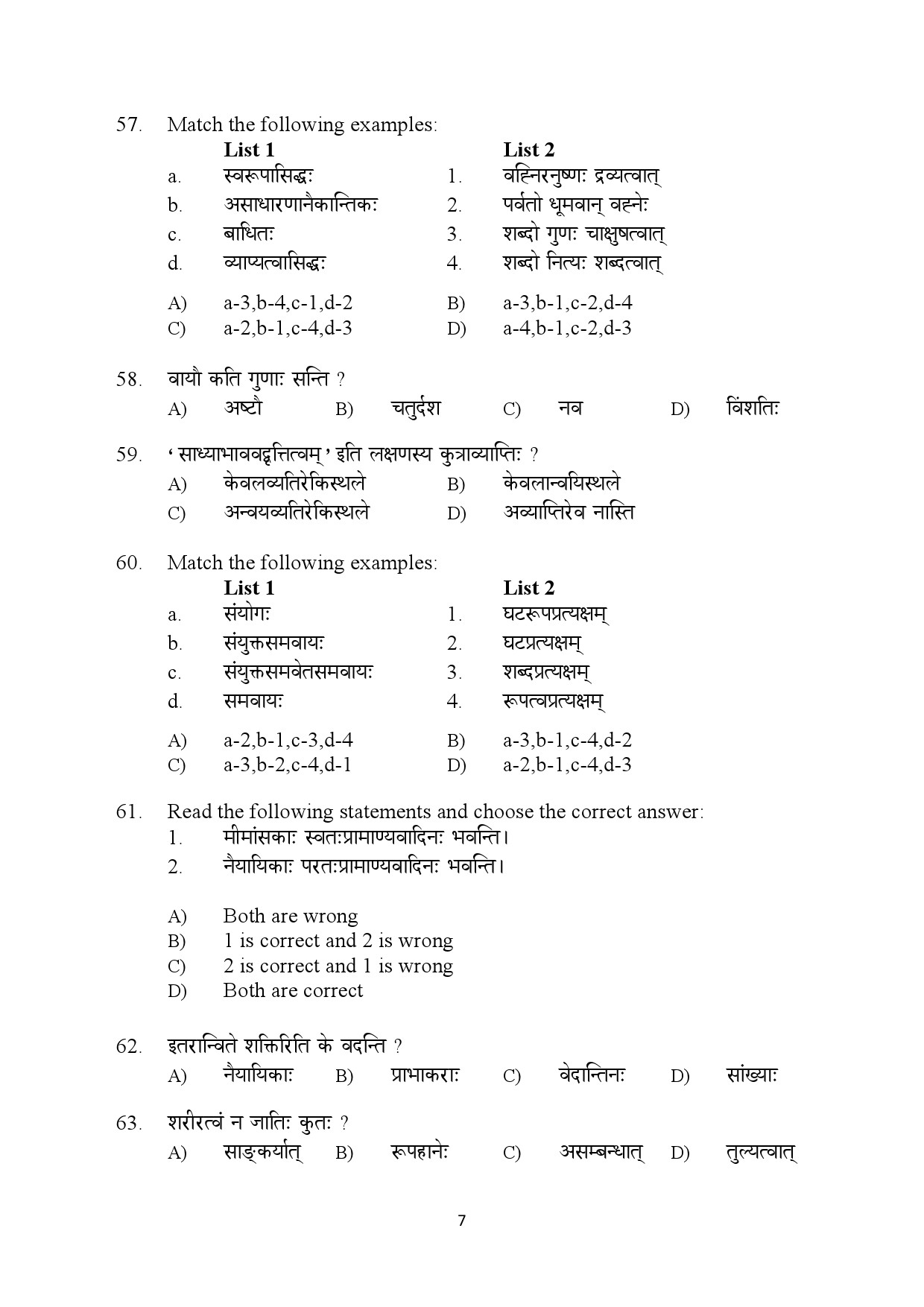 Kerala SET Sanskrit Exam Question Paper February 2020 7
