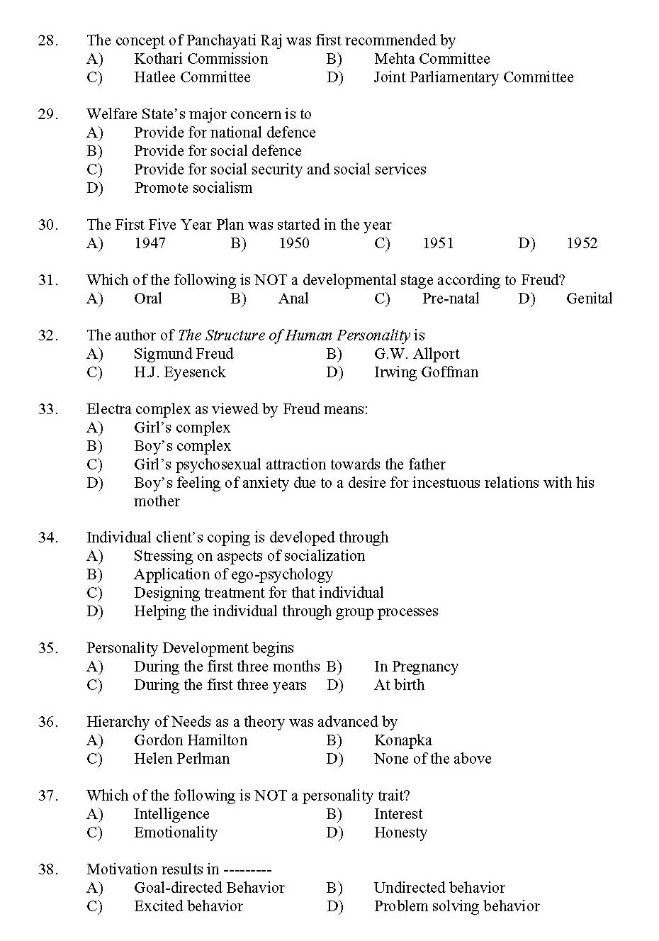 Kerala SET Social Work Exam 2011 Question Code 91129 4