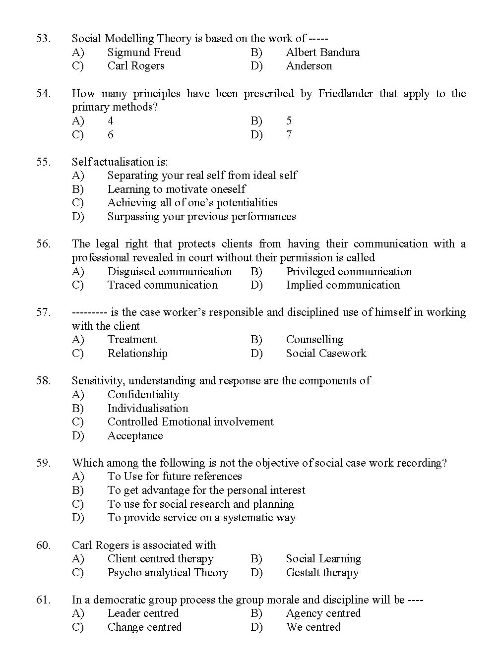 Kerala SET Social Work Exam 2012 Question Code 12929 6