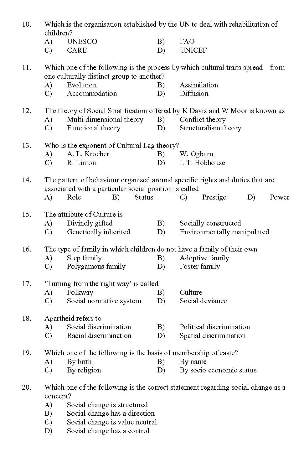 Kerala SET Social Work Exam 2013 Question Code 13629 2