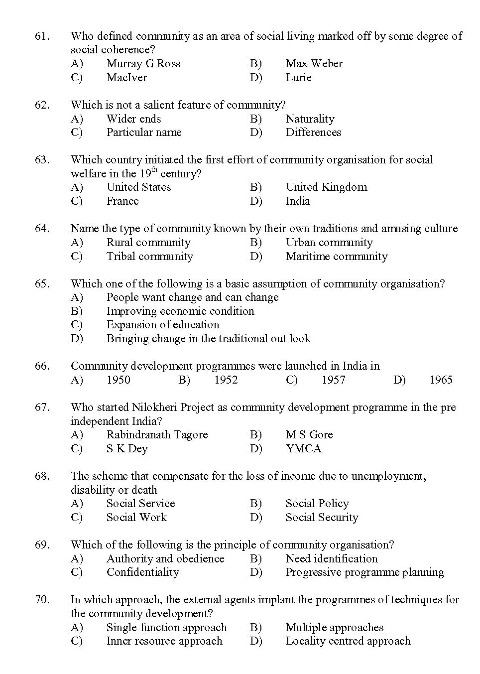 Kerala SET Social Work Exam 2013 Question Code 13629 7