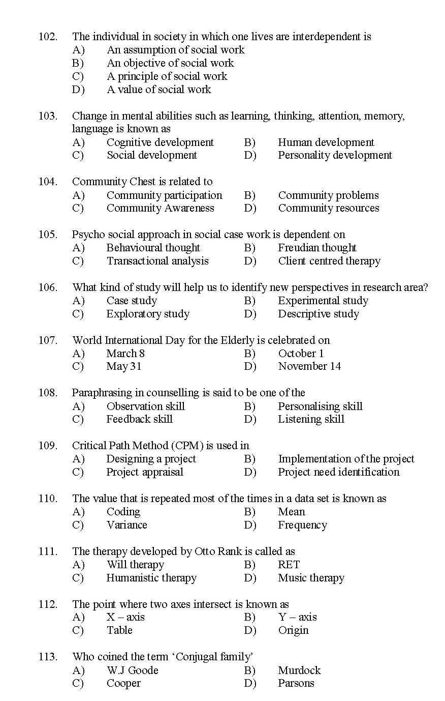 Kerala SET Social Work Exam 2014 Question Code 14229 11