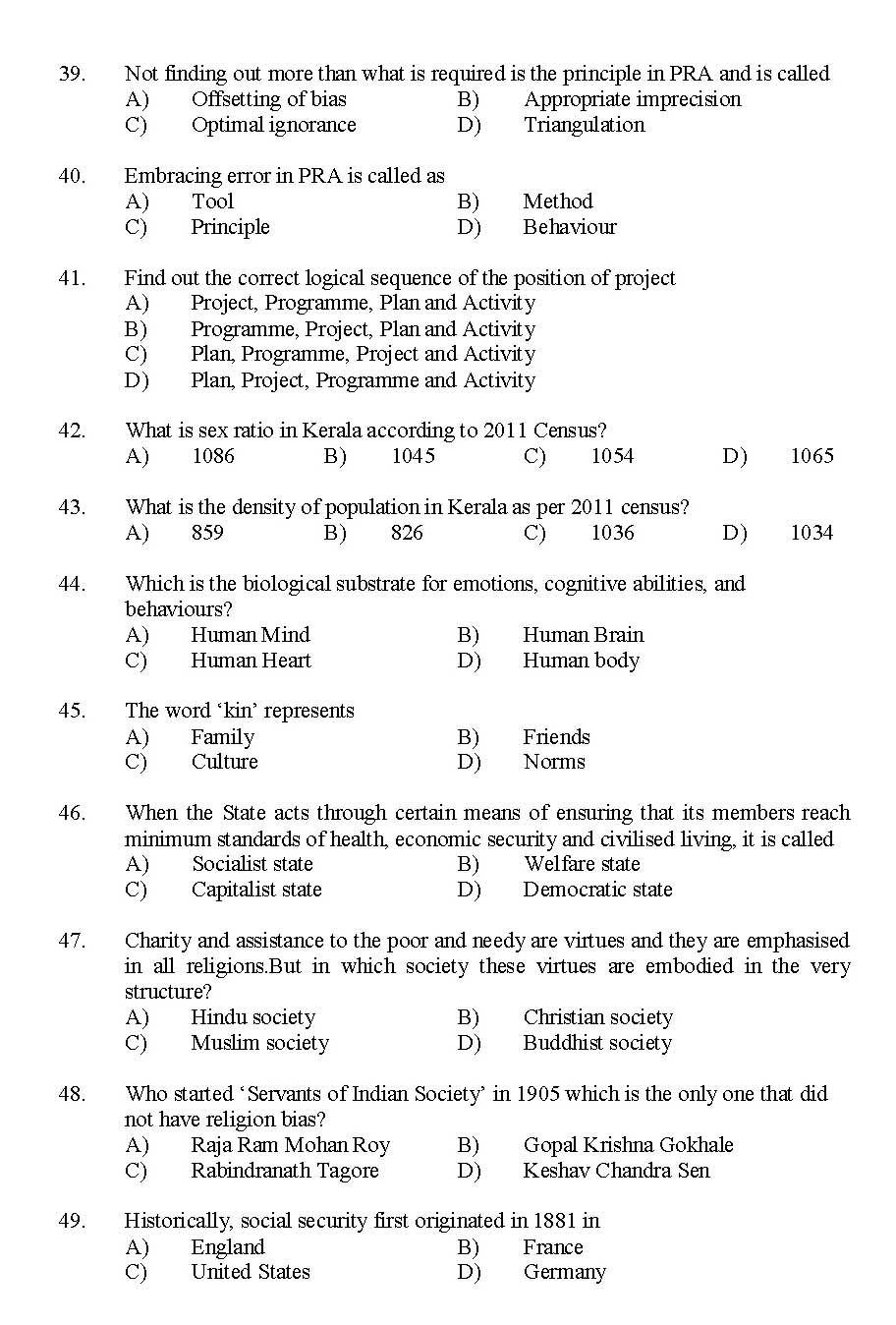Kerala SET Social Work Exam 2014 Question Code 14229 5