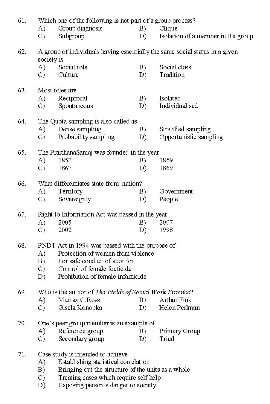 Kerala SET Social Work Exam 2014 Question Code 14229 7