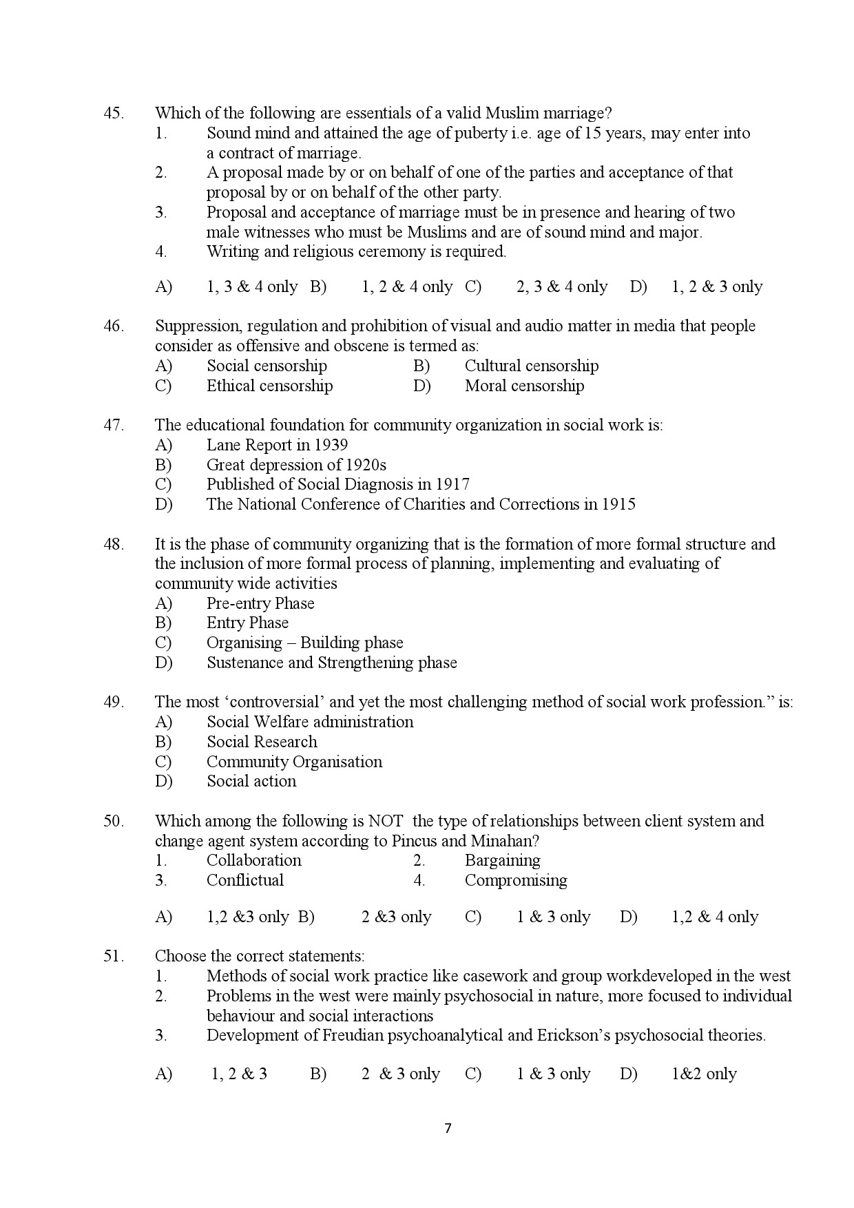 Kerala SET Social Work Exam Question Paper January 2022 7