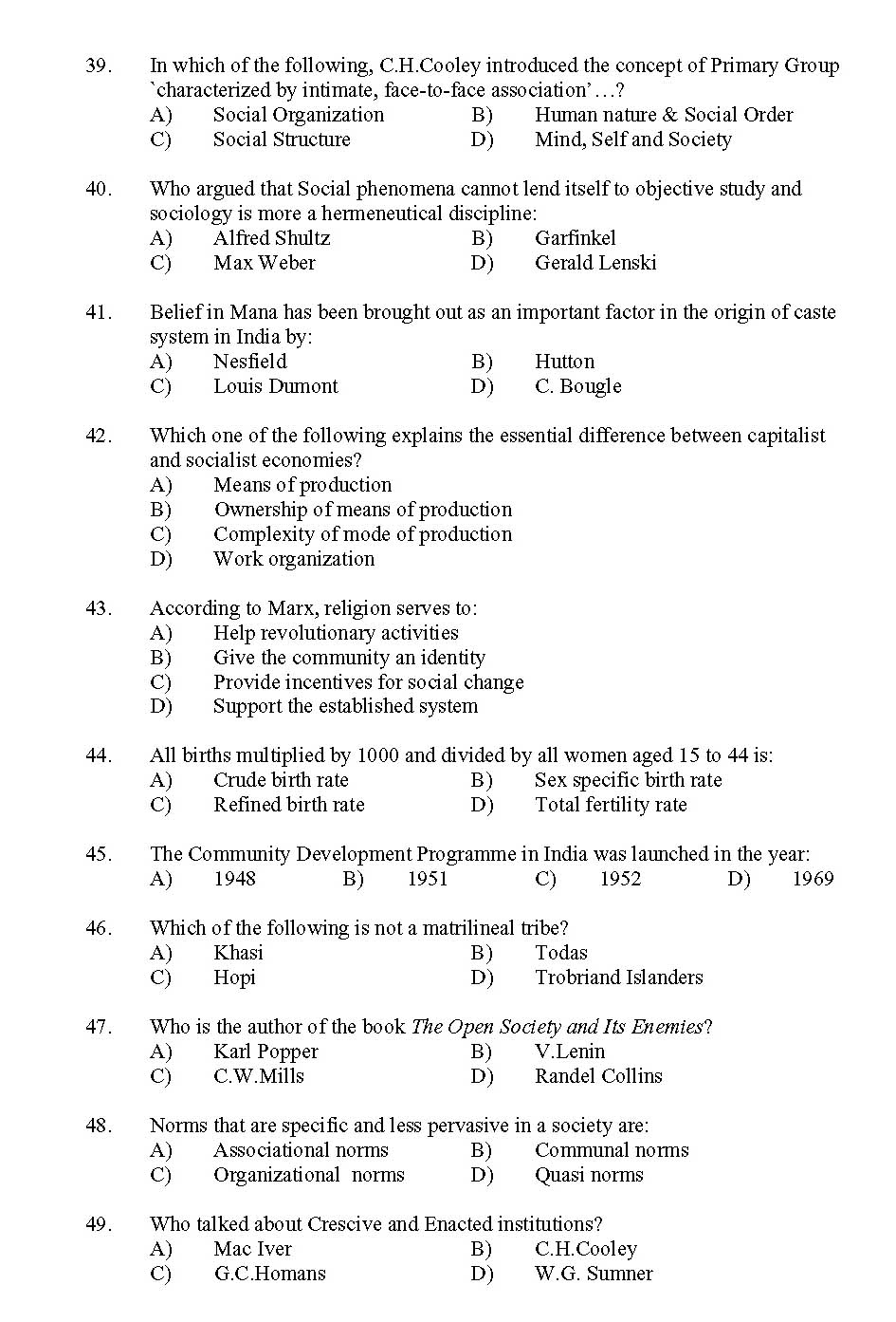 Kerala SET Sociology Exam 2011 Question Code 91130 5